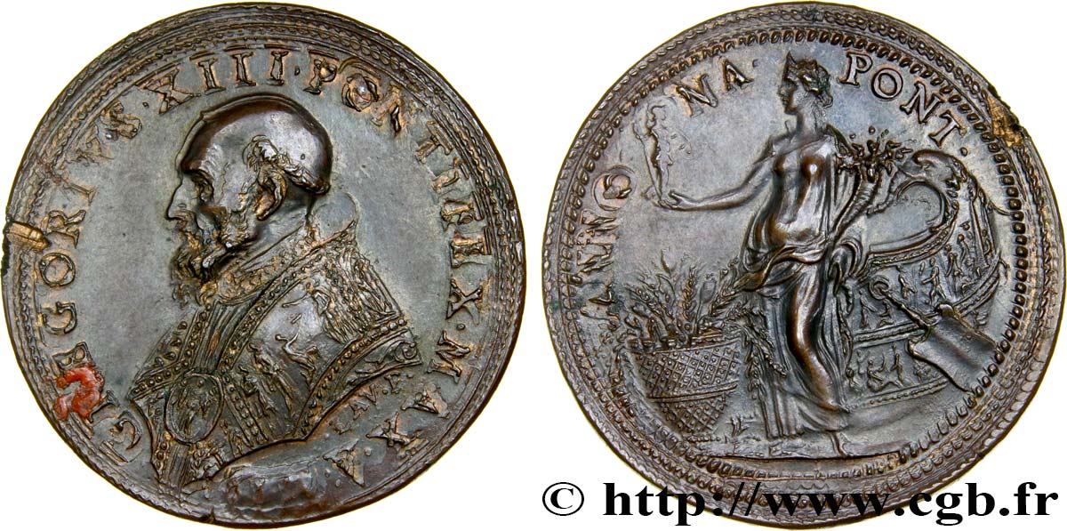 ITALIE - ÉTATS DU PAPE - GRÉGOIRE XIII (Ugo Boncompagni) Médaille, Annona TTB+