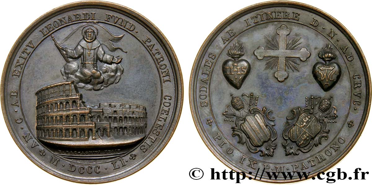 ITALIE - ÉTATS DU PAPE - PIE IX (Jean-Marie Mastai Ferretti) Médaille, Centenaire de la mort de Saint Leonardo di Portomaurizio TTB+