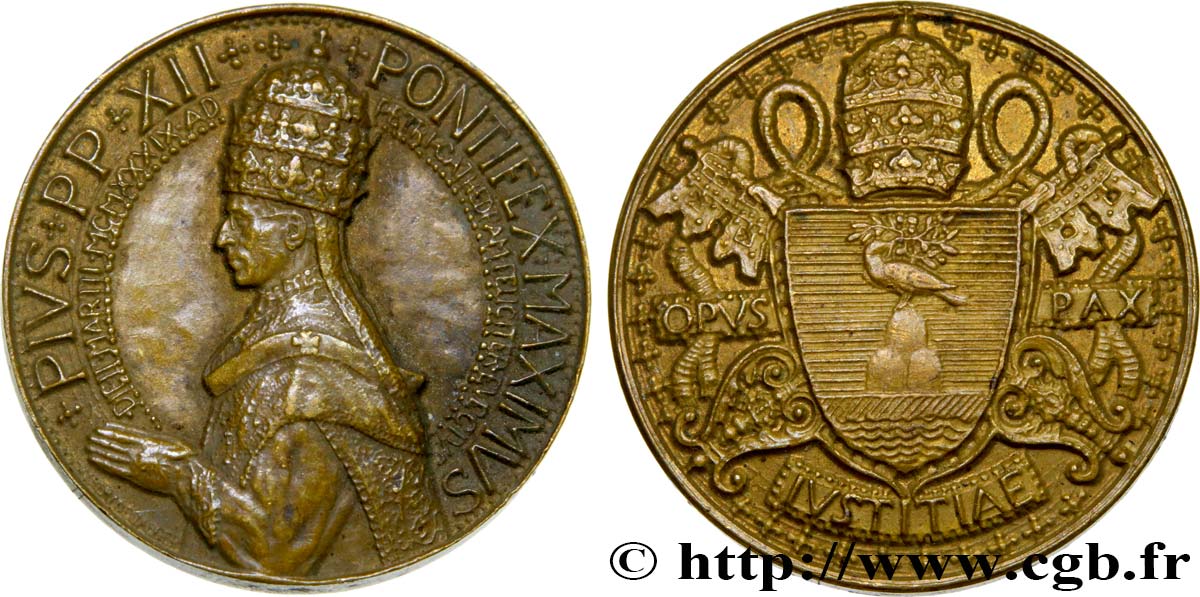 VATICAN - PIE XII (Eugenio Pacelli) Médaille, Opus pax MBC+