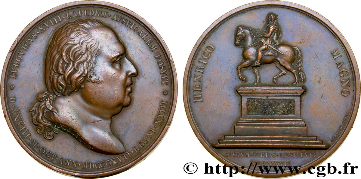 LOUIS XVIII Médaille, Statue équestre d’Henri IV XF