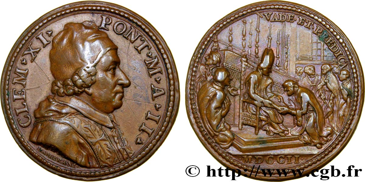 ITALIA - ESTADOS PONTIFICOS - CLEMENTE XI (Giovanni-Francesco Albani) Médaille, Vade et Predica MBC+