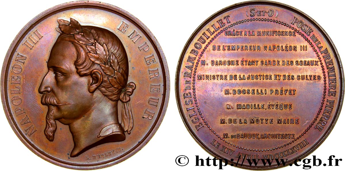 SEGUNDO IMPERIO FRANCES Médaille, Pose de la première pierre, Eglise de Rambouillet EBC