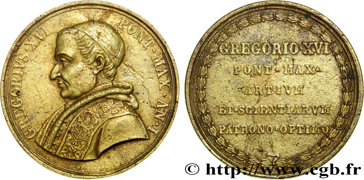 VATICAN - GRÉGOIRE XVI (Bartolomé Albert Cappellari) Médaille, Grégoire XVI, Patron scientifique et artistique XF