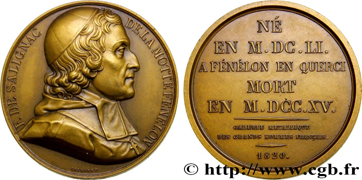 METALLIC GALLERY OF THE GREAT MEN FRENCH Médaille, Fénelon, refrappe AU