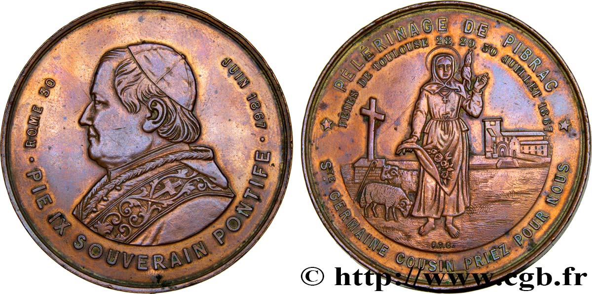 ITALIA - ESTADOS PONTIFICOS - PIE IX (Giovanni Maria Mastai Ferrettii) Médaille, pèlerinage de Pibrac MBC
