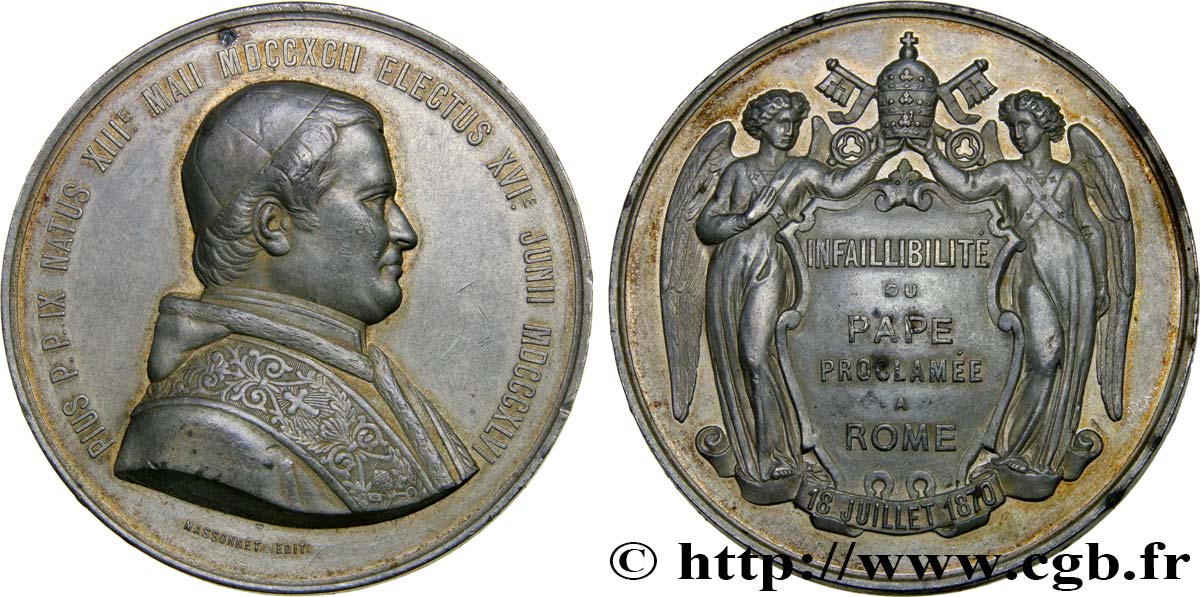 ITALIA - STATO PONTIFICIO - PIE IX (Giovanni Maria Mastai Ferretti) Médaille, Infaillibilité du pape BB