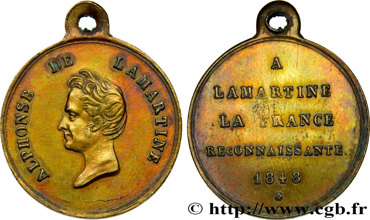 SECOND REPUBLIC Médaillette, Alphonse de Lamartine AU
