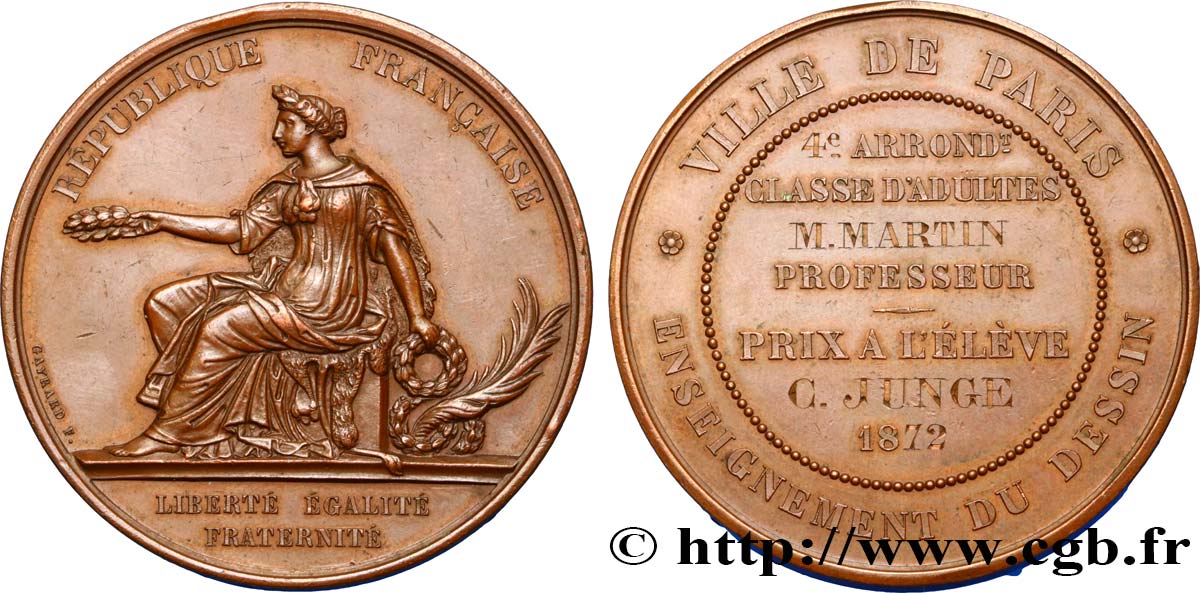 TROISIÈME RÉPUBLIQUE Médaille de récompense, Enseignement du dessin TTB+/sup