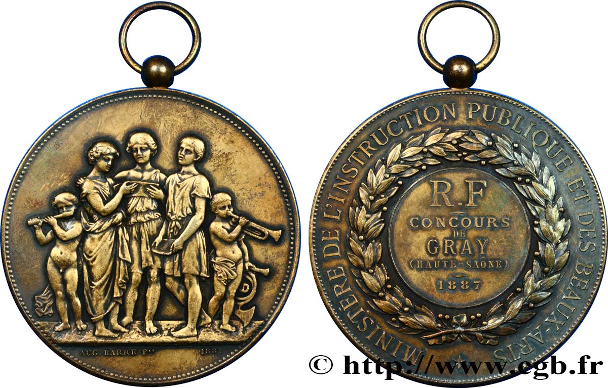 III REPUBLIC Médaille, Concours de Gray, Ministère Instruction publique et des Beaux-Arts XF