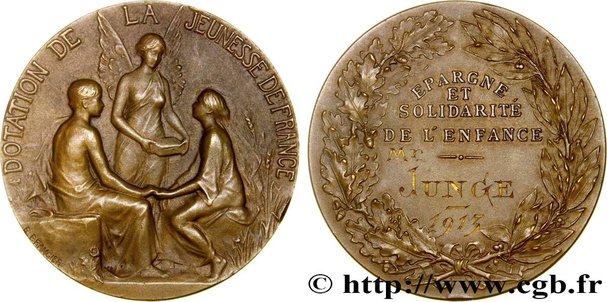 TROISIÈME RÉPUBLIQUE Médaille de récompense, Dotation de la Jeunesse de France TTB+