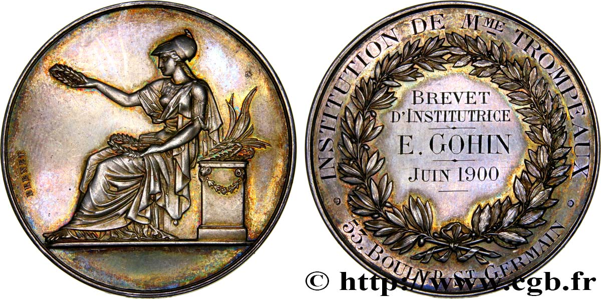TERZA REPUBBLICA FRANCESE Médaille de brevet d’institutrice SPL