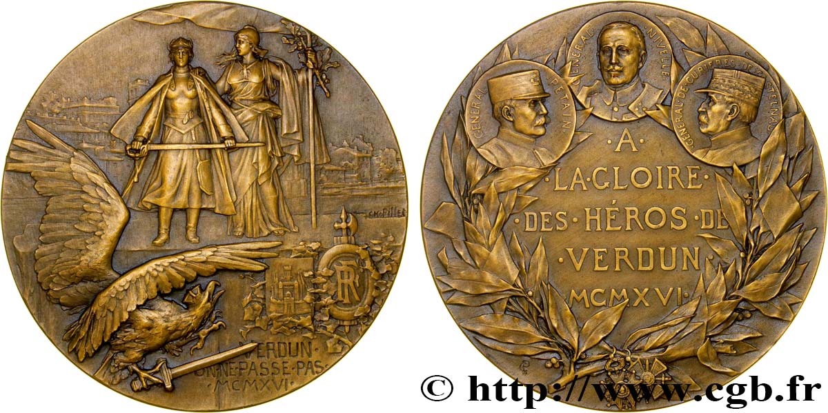 TERCERA REPUBLICA FRANCESA Médaille à la gloire des Héros de Verdun MBC+
