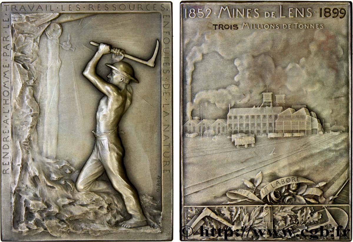 TERZA REPUBBLICA FRANCESE Plaquette en argent, Mines de Lens - production 1899 SPL