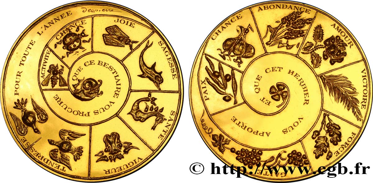 QUINTA REPUBLICA FRANCESA Médaille de vœux, bestiaire et herbier EBC