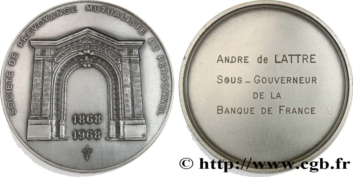 BANQUE DE FRANCE Médaille,Société de prévoyance mutualiste, André de Lattre XF