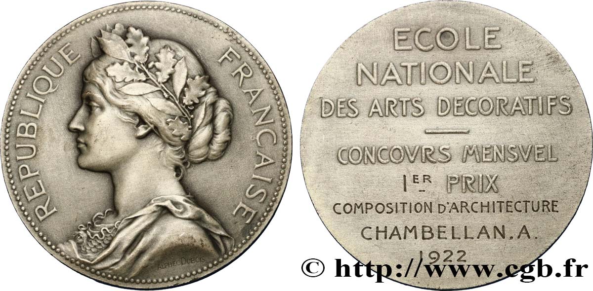 III REPUBLIC Médaille, Concours mensuel, École des Arts décoratifs AU