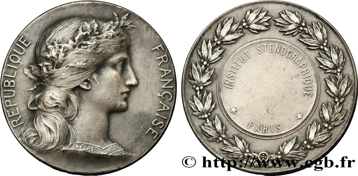 III REPUBLIC Médaille, Institut sténographique de Paris AU