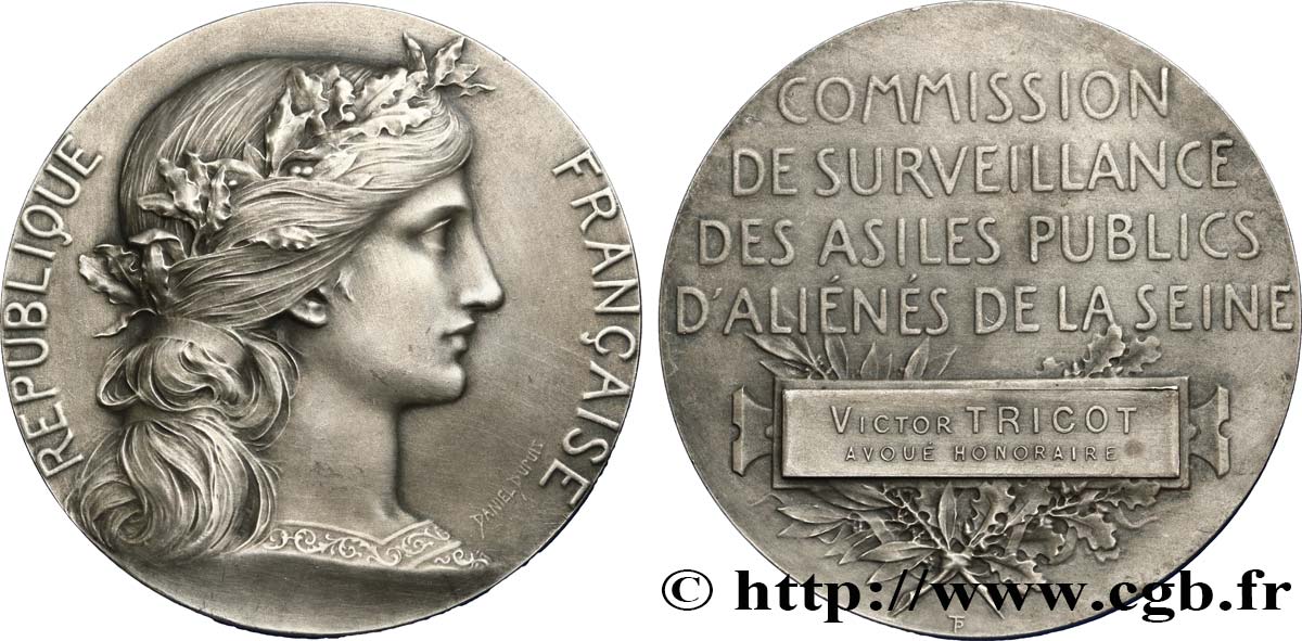 III REPUBLIC Médaille, Commission de surveillance des asiles d’aliénés AU