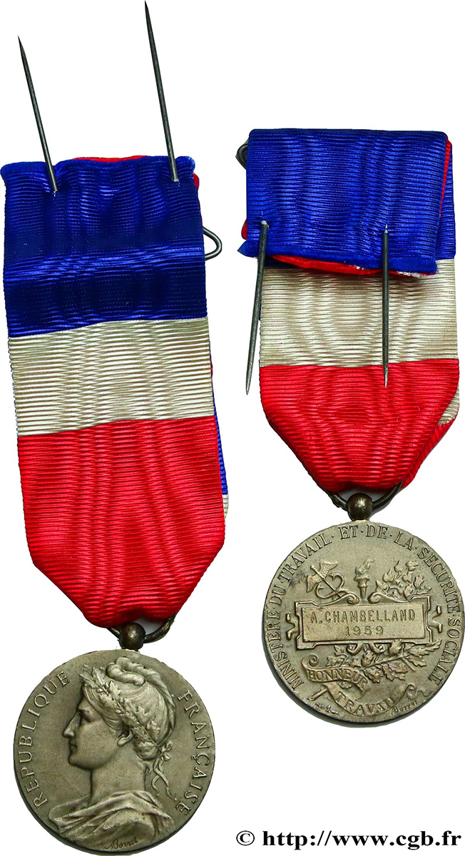 V REPUBLIC Médaille d’honneur du Travail, Ministère du Travail et de la Sécurité Sociale AU