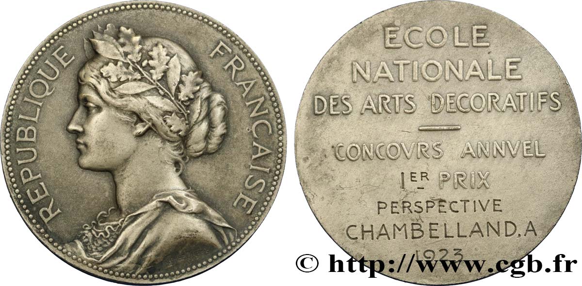 III REPUBLIC Médaille, Concours mensuel, École des Arts décoratifs AU