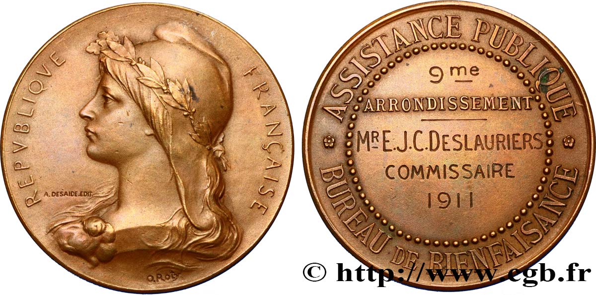 III REPUBLIC Médaille de récompense, bureau de bienfaisance AU