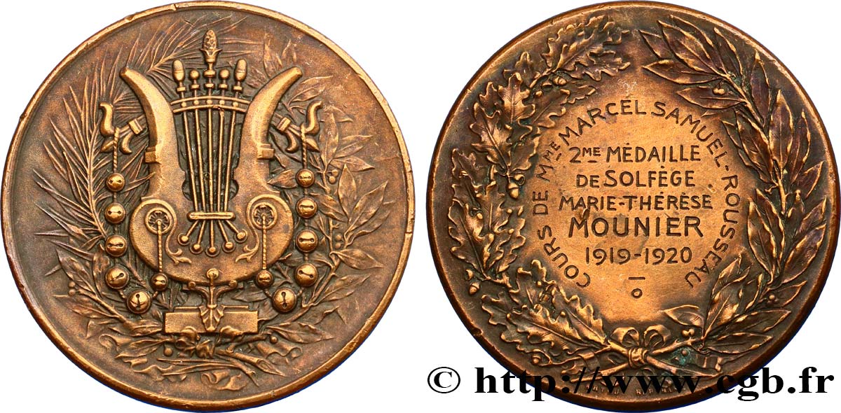 III REPUBLIC Médaille de récompense de solfège XF