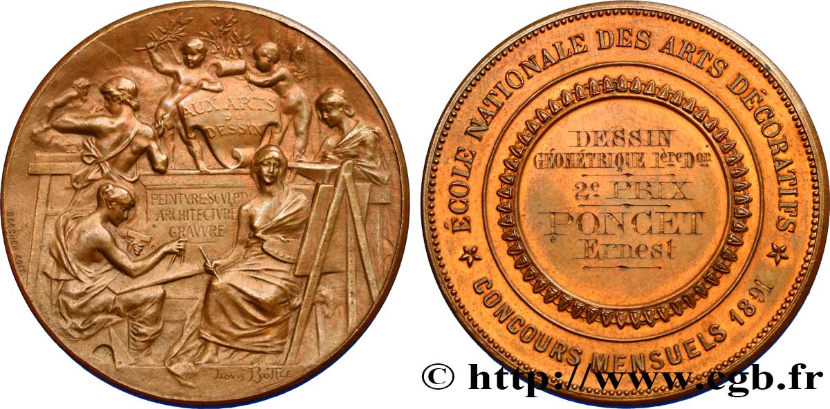 III REPUBLIC Médaille, École des Arts décoratifs AU