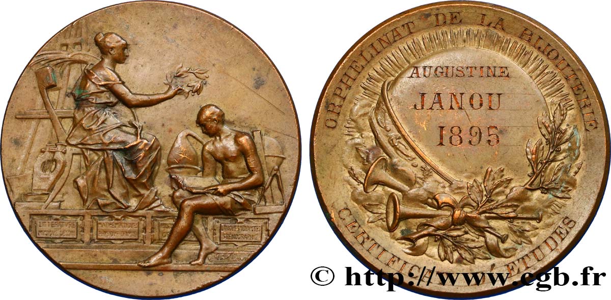 III REPUBLIC Médaille, Certificat d’Étude, Orphelinat de la bijouterie XF