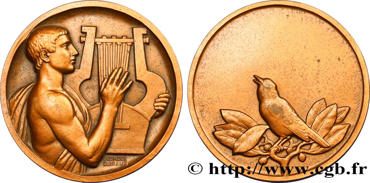 FUNFTE FRANZOSISCHE REPUBLIK Médaille au joueur de Lyre et à l’oiseau fVZ