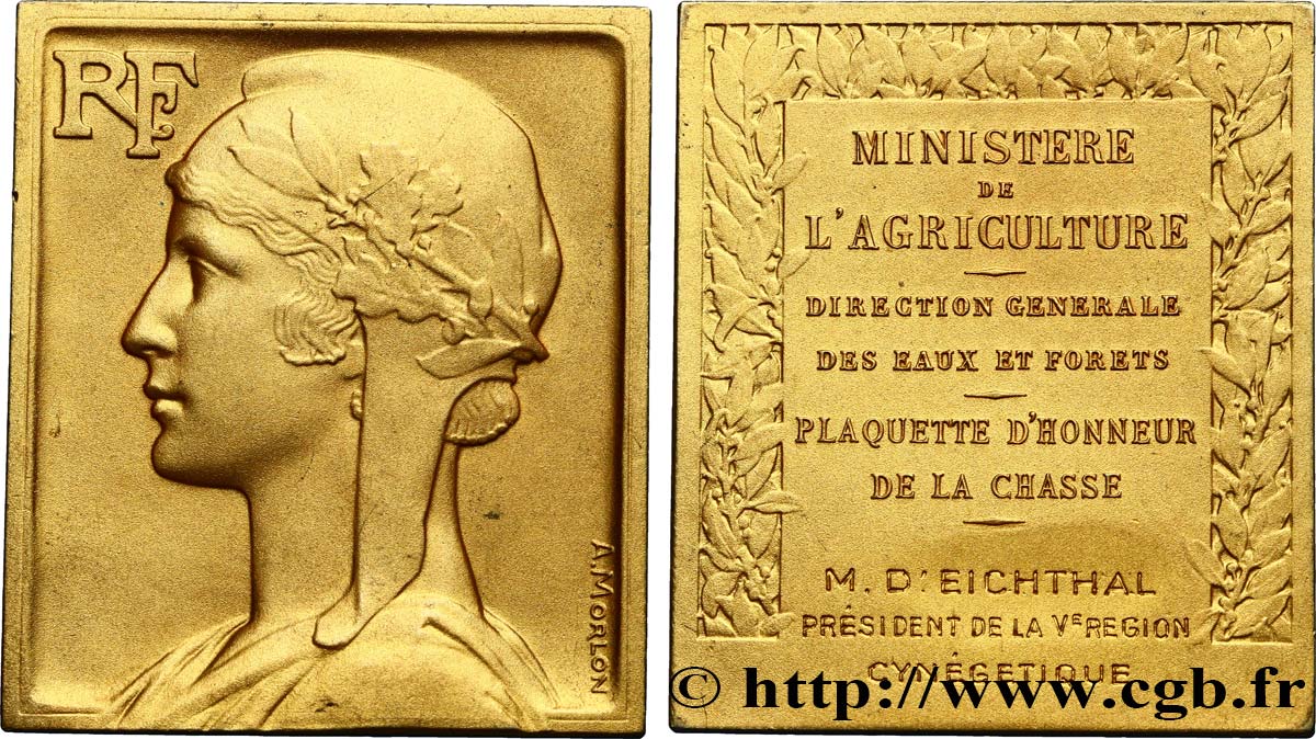 TERCERA REPUBLICA FRANCESA Plaquette d’Honneur de la Chasse EBC