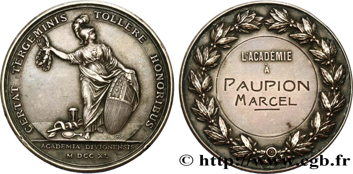 TERZA REPUBBLICA FRANCESE Médaille de l’Académie de Dijon à Marcel Paupion SPL