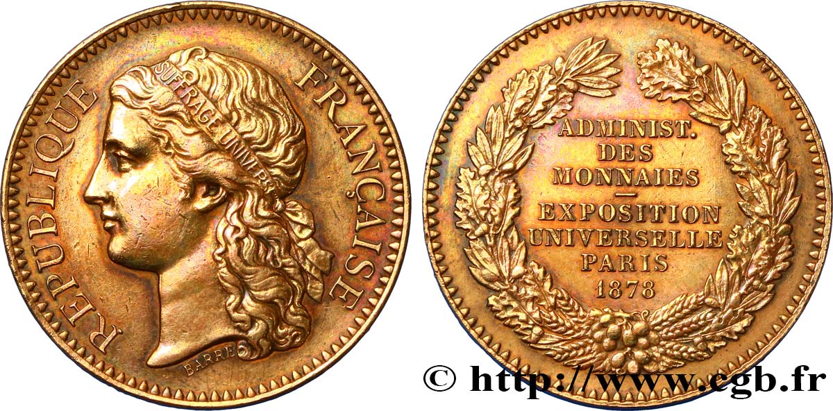 III REPUBLIC Médaille, Administration des monnaies XF