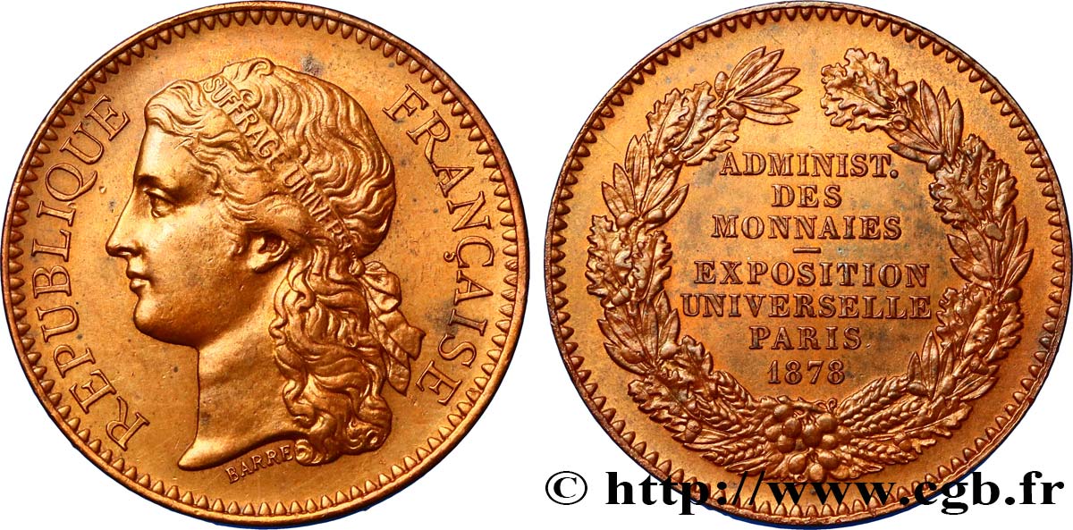 TERZA REPUBBLICA FRANCESE Médaille, Administration des monnaies BB