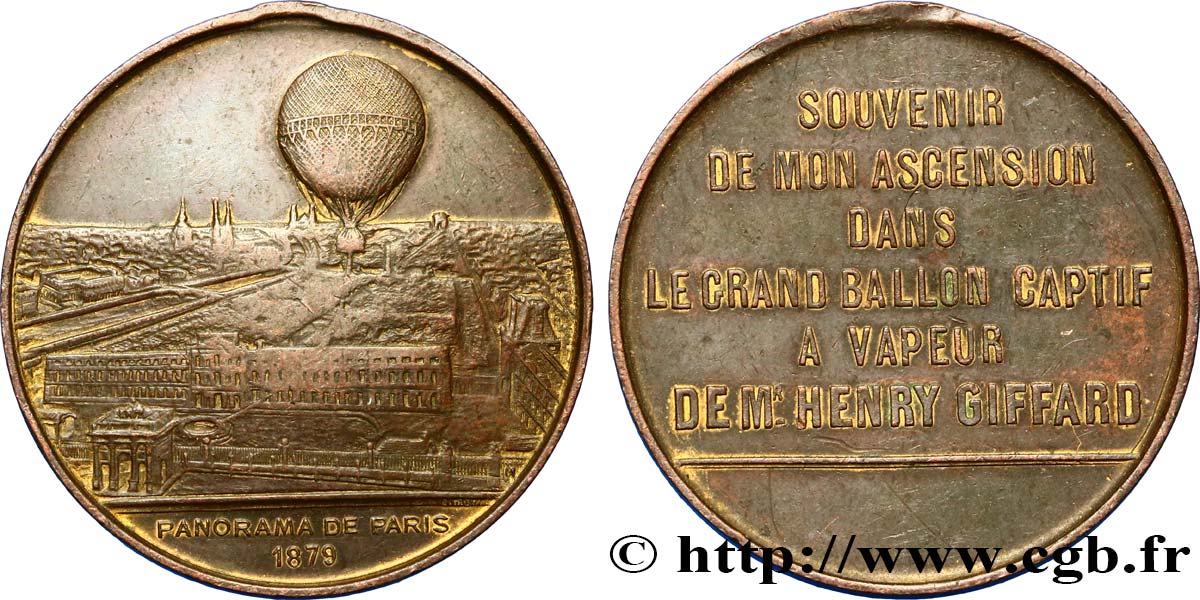 TERCERA REPUBLICA FRANCESA Médaille du ballon à vapeur - panorama de Paris MBC