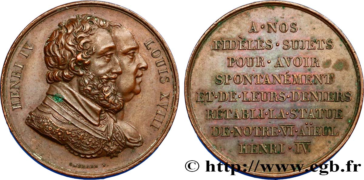 LUIGI XVIII Médaille, Rétablissement de la statue de Henri IV le 28 octobre 1817 BB