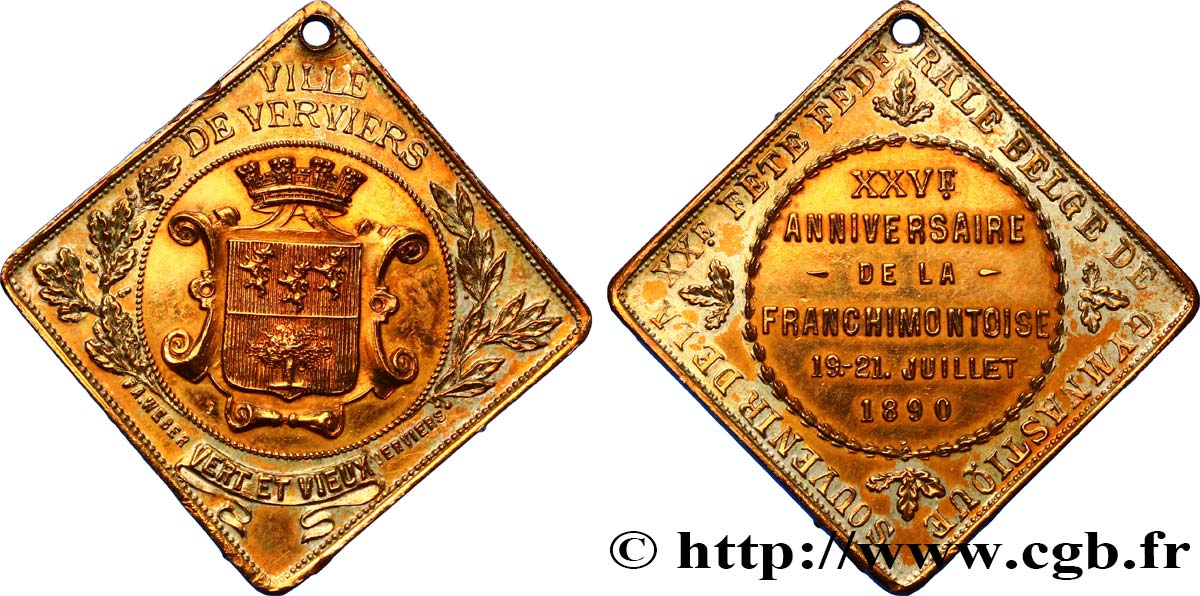 BELGIQUE - ROYAUME DE BELGIQUE - LÉOPOLD II Médaille pour les 25 ans de la Franchimontoise XF