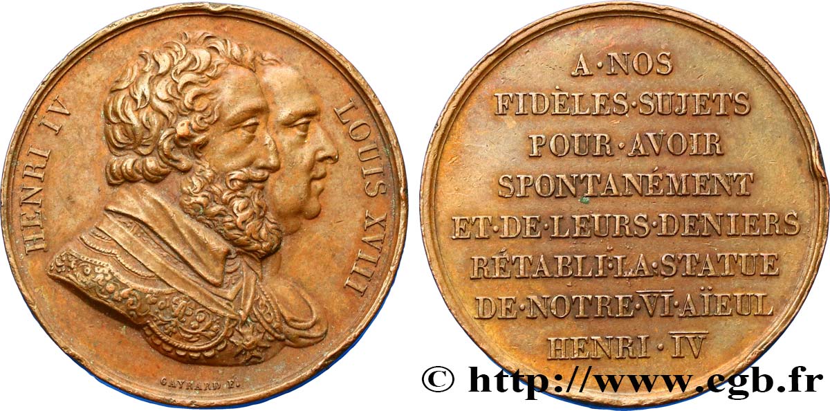 LUDWIG XVIII Médaille, Rétablissement de la statue de Henri IV le 28 octobre 1817 fVZ