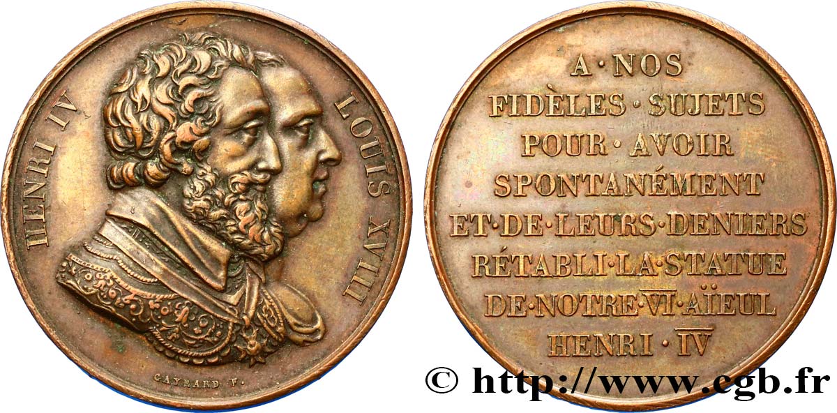 LUIS XVIII Médaille de la statue équestre d’Henri IV MBC+