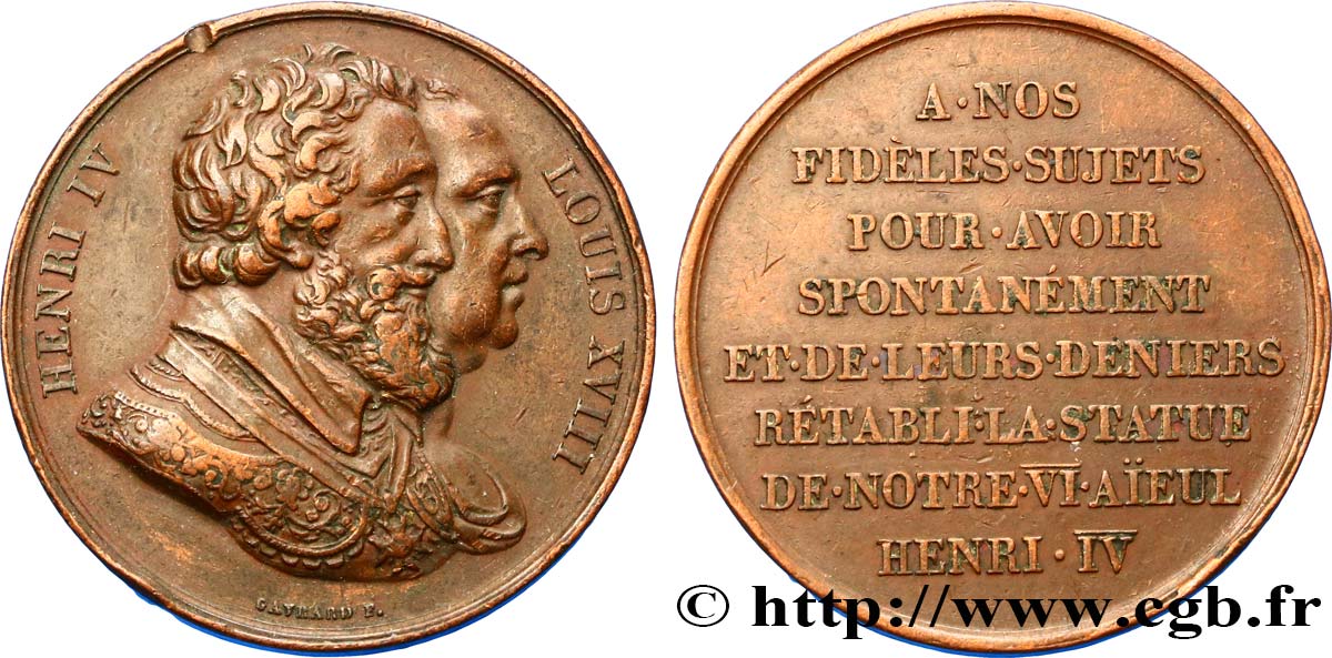LUIGI XVIII Médaille, Rétablissement de la statue de Henri IV le 28 octobre 1817 q.BB