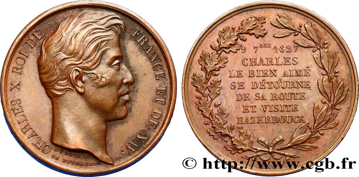 CHARLES X Médaille de visite de Charles X à Hazebrouck AU