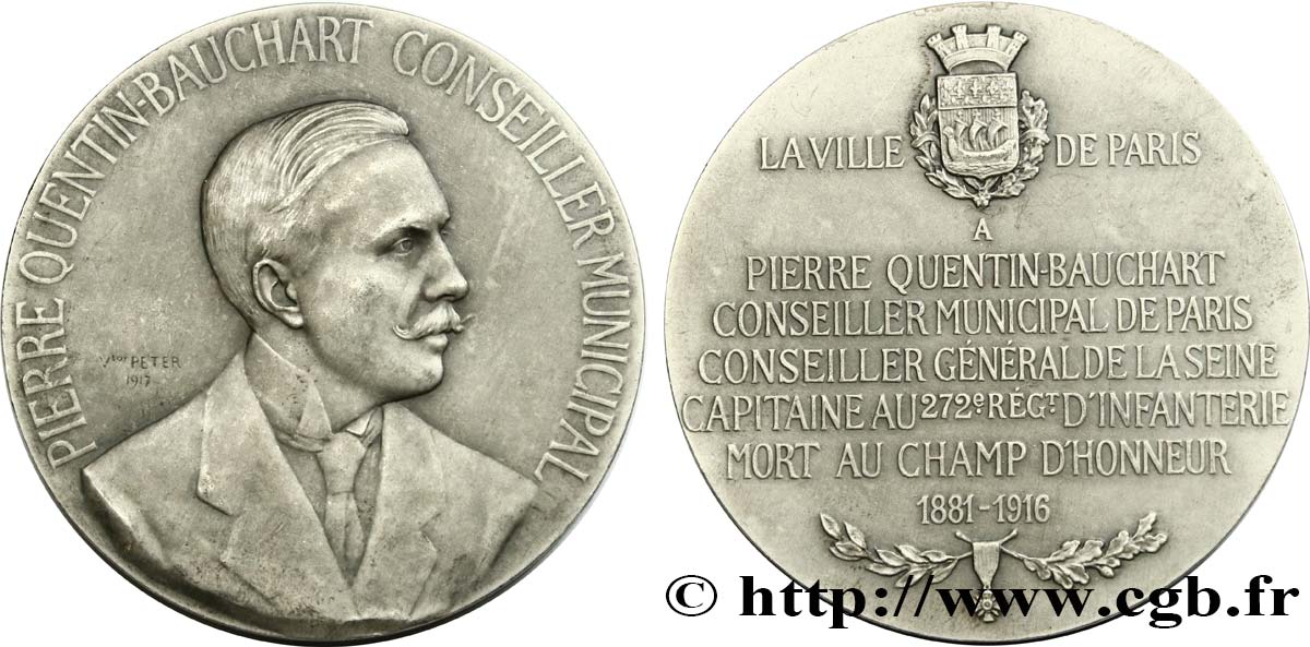 III REPUBLIC Médaille en hommage à Pierre Quentin-Bauchart AU
