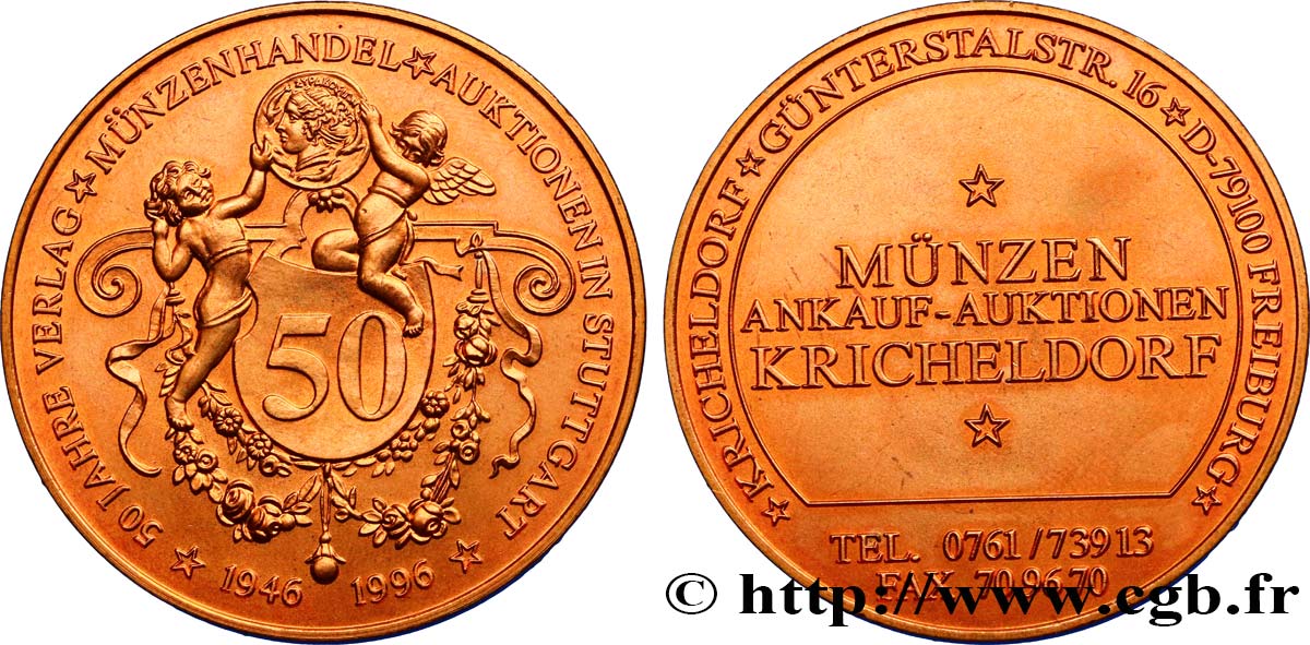 ALLEMAGNE Médaille publicitaire pur les 50 ans de Kricheldorf SUP
