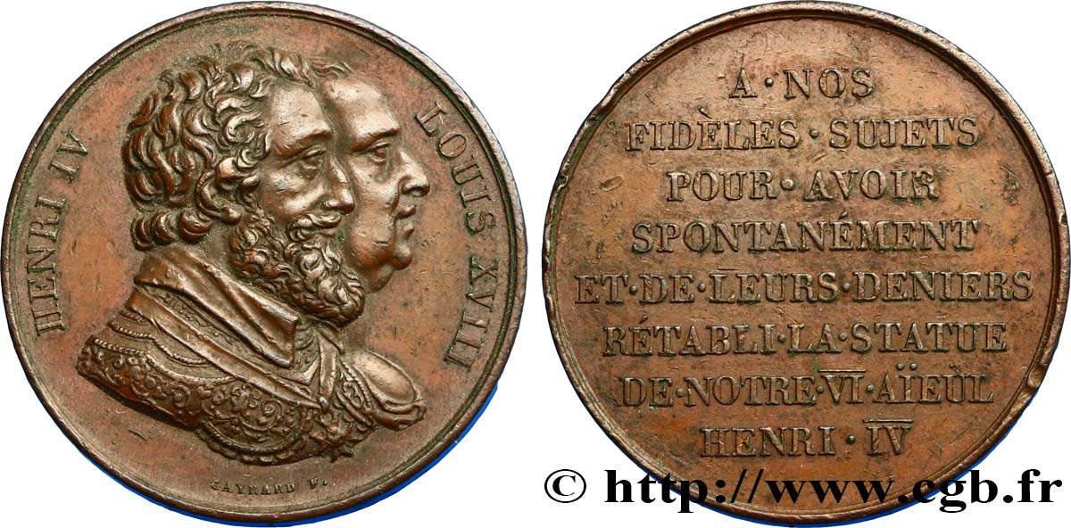 LOUIS XVIII Médaille, Rétablissement de la statue de Henri IV le 28 octobre 1817 XF