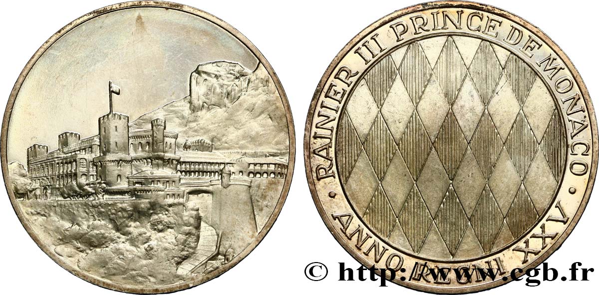 MONACO Médaille pour les 25 ans de règne de Rainier III AU