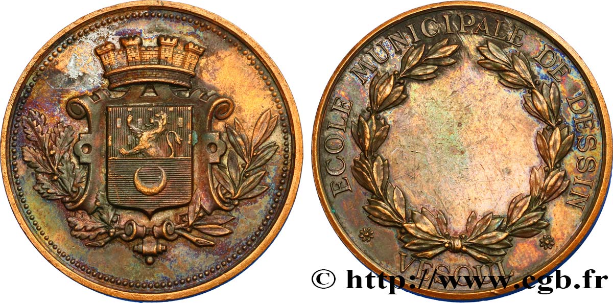 TROISIÈME RÉPUBLIQUE Médaille de récompense, École municipale de dessin TTB