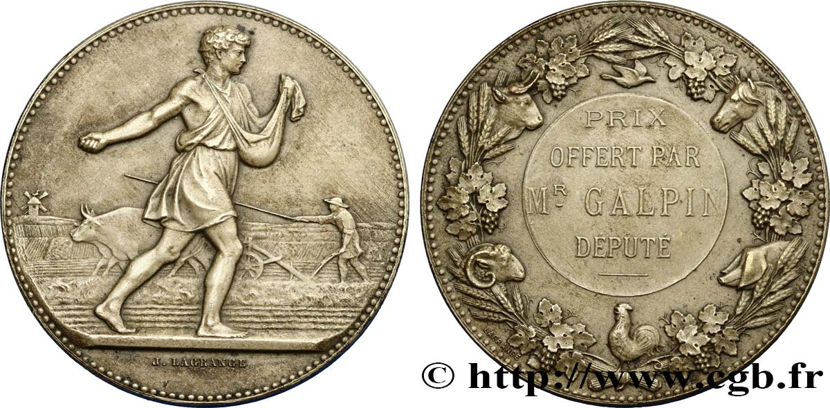 III REPUBLIC Médaille offerte par le député Auguste Galpin AU