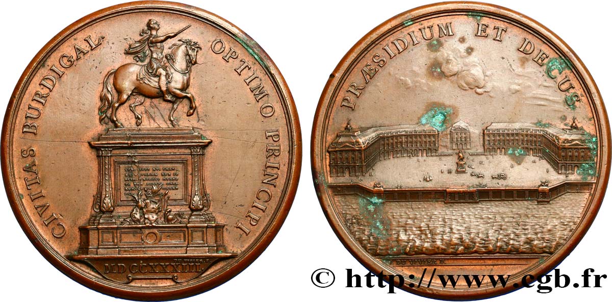 LOUIS XV DIT LE BIEN AIMÉ Médaille de la Place de la Bourse et de la statue équestre de Louis XV TTB