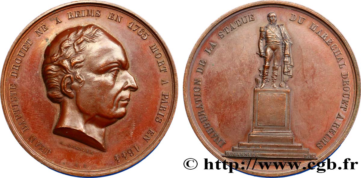 II REPUBLIC Médaille, Inauguration de la statue du Maréchal Jean-Baptiste Drouet AU
