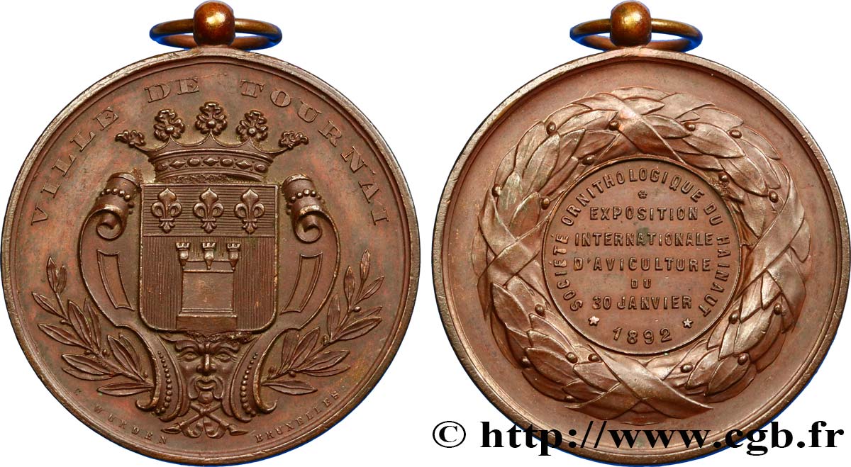 BELGIQUE - ROYAUME DE BELGIQUE - LÉOPOLD II Médaille de la Société ornithologique du Hainaut AU