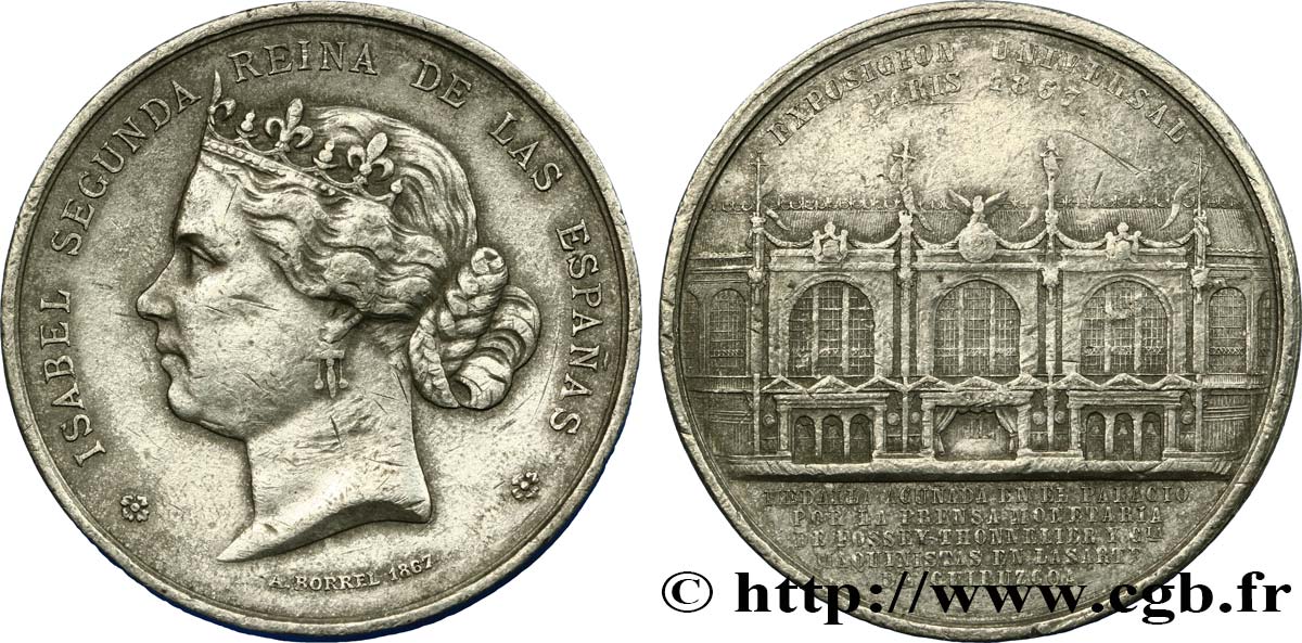 ESPAGNE - ROYAUME D ESPAGNE - ISABELLE II Médaille pour Isabelle II à l’occasion de l’Exposition universelle S